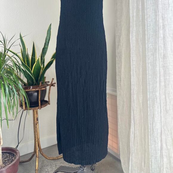 Laundry By Shelli Segal Women’s 6 Gown Black Beaded Knit Midi Slip Vintage Y2K - Picture 3 of 6